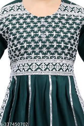 Green Chiffon Casual Kurta and Pyjama Set - Embellished, Knee-length, Three-Quarter Sleeves, Floral Print - Kids' Fashion